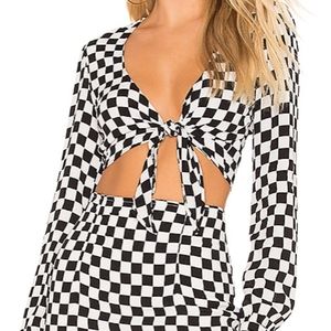 FLYNN SKYE NWT Womens Kerry Top Checkered Tie Front Crop Size XS